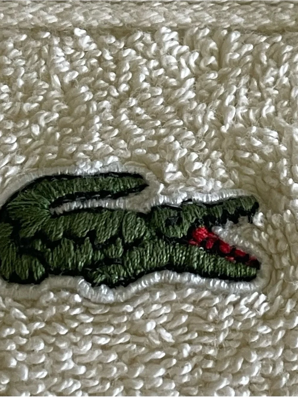 2 Lacoste Cream Towels with Signature Green Crocodile 30x56”